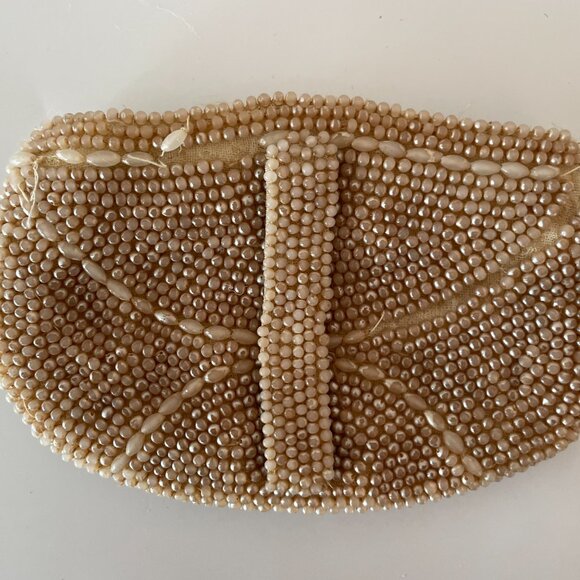 Vintage Pearl Beaded Coin Clutch Zippered Purse Made In Japan - Picture 2 of 7
